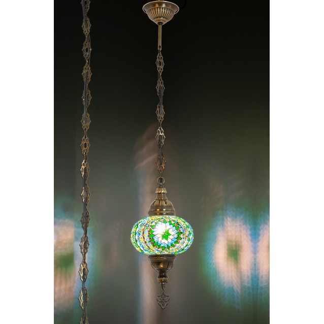 One Light Turkish Mosaic Hanging Lamp (Light Green)
