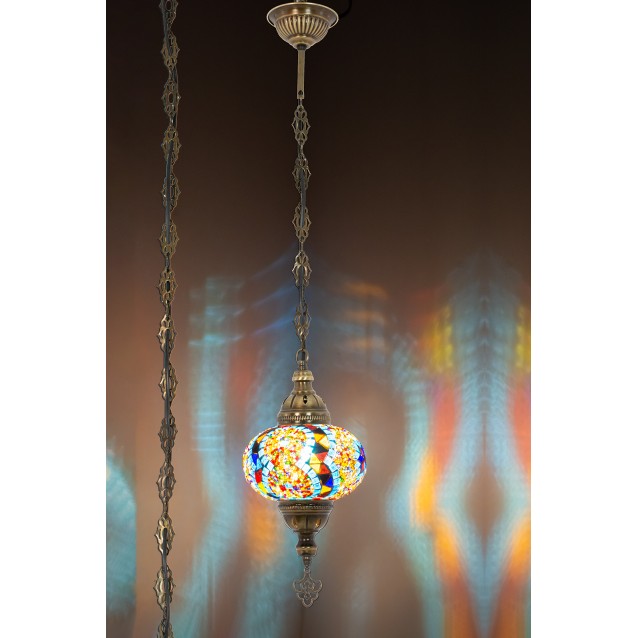 One Light Turkish Mosaic Hanging Lamp (Multi Ring Star)
