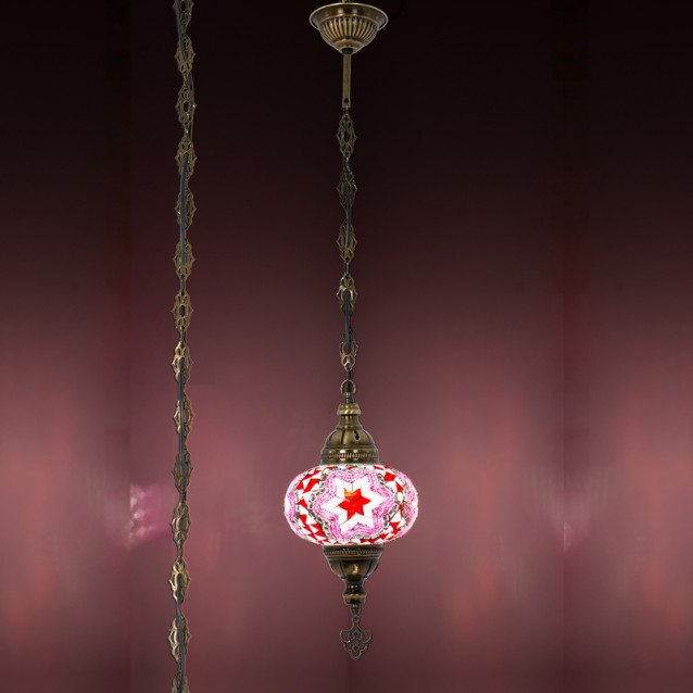 One Light Turkish Mosaic Hanging Lamp (Pink Red)