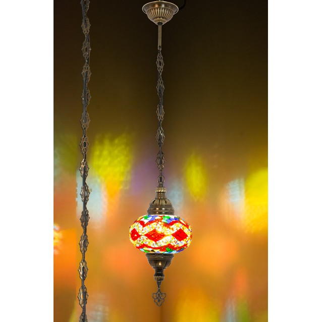 One Light Turkish Mosaic Hanging Lamp (Red Mix)