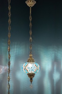 One Light Turkish Mosaic Hanging Lamp (Turquoise Blue)