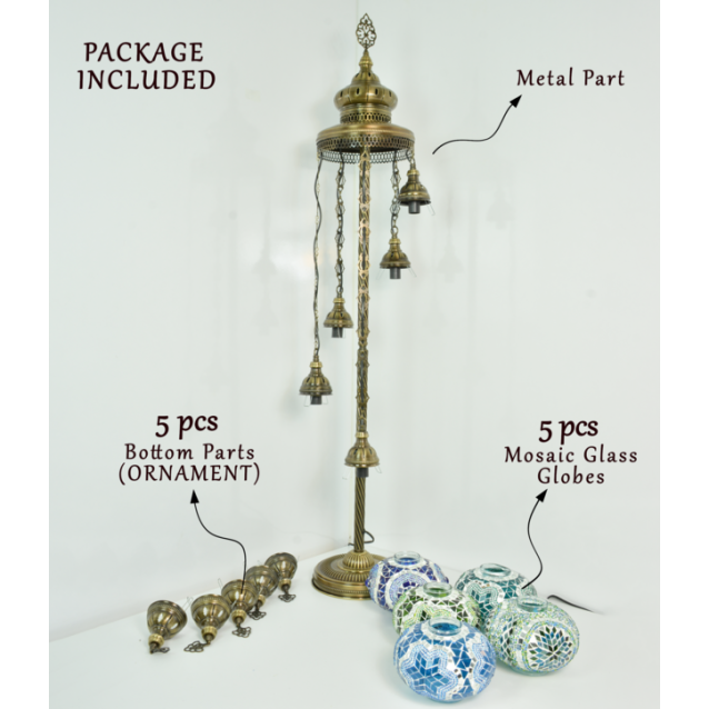 5 Globe Turkish Mosaic Floor Lamp (Mint)