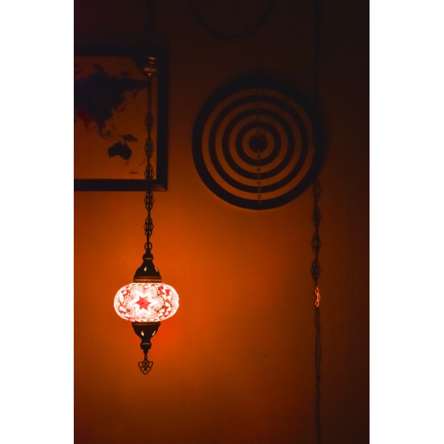 One Light Turkish Mosaic Hanging Lamp (Pink Red)