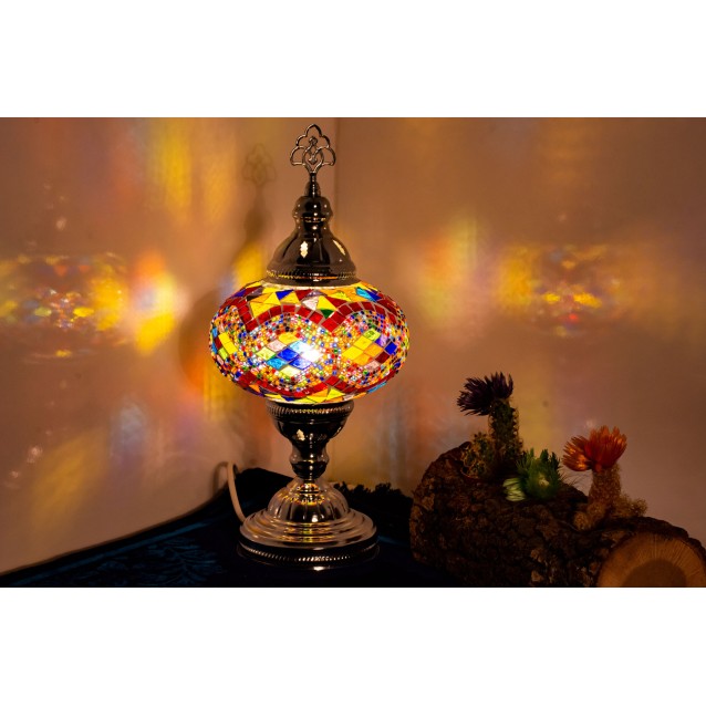 Chrome Finished Silver Color Mosaic Table Lamp (Anatolian Rug)