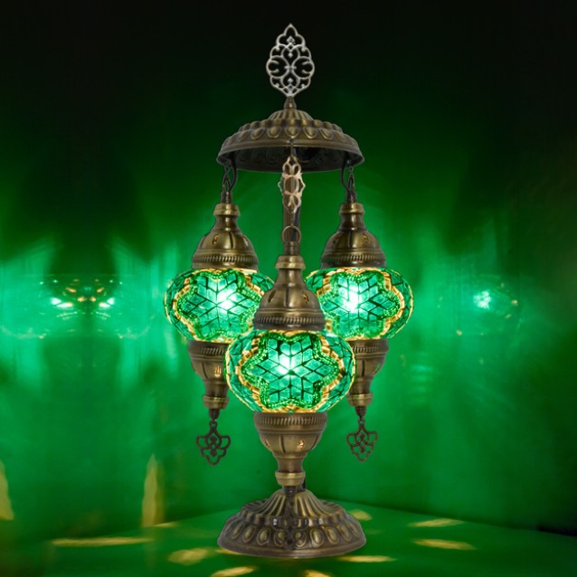 3 Globe Turkish Mosaic Table Lamp (Turquoise Green)