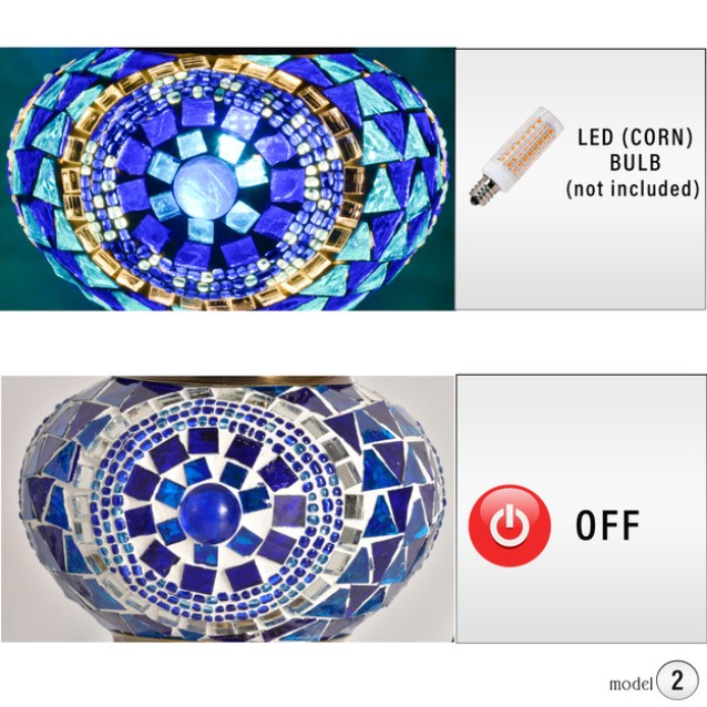 3 Globe Turkish Mosaic Table Lamp (Evil Eye Blue)