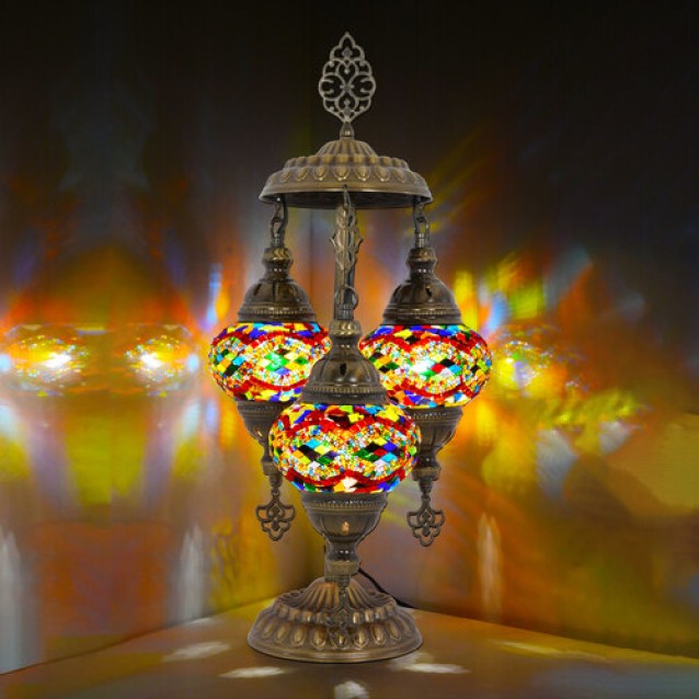 3 Globe Turkish Mosaic Table Lamp (Kilim Design)