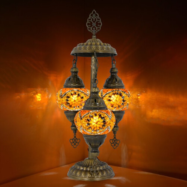 3 Globe Turkish Mosaic Table Lamp (Orange Star)