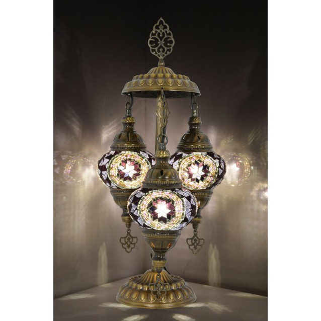 3 Globe Turkish Mosaic Table Lamp (Purple)