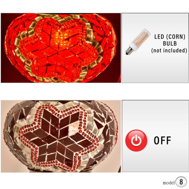3 Globe Turkish Mosaic Table Lamp (Red Daisy)