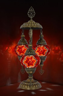 3 Globe Turkish Mosaic Table Lamp (Red Daisy)