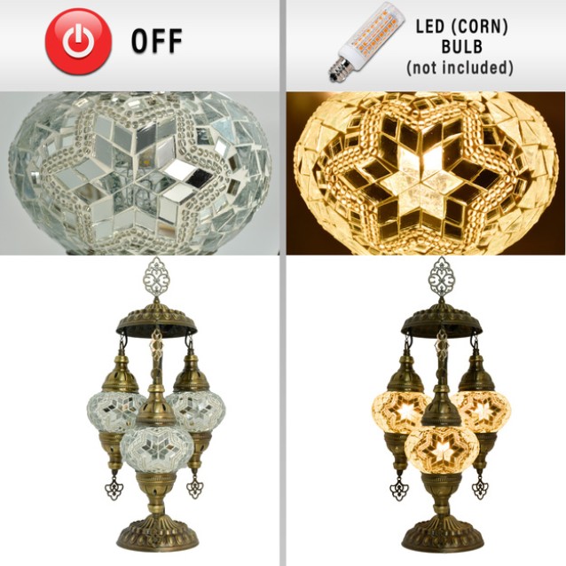 3 Globe Turkish Mosaic Table Lamp (Vanilla)