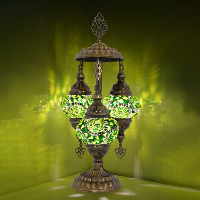 3 Globe Turkish Mosaic Table Lamp (Olive)