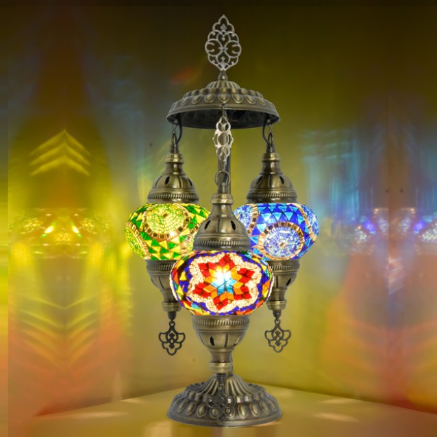 3 Globe Turkish Mosaic Table Lamp (Anatolian Star)