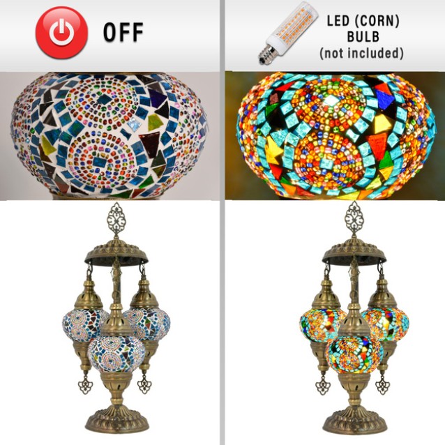 3 Globe Turkish Mosaic Table Lamp (Multicolor)