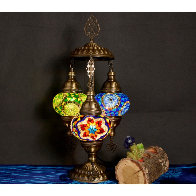 3 Globe Turkish Mosaic Table Lamp (Anatolian Star)