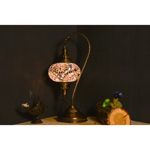 Turkish Swan Neck Mosaic Table Lamp (Purple Evil Eye)