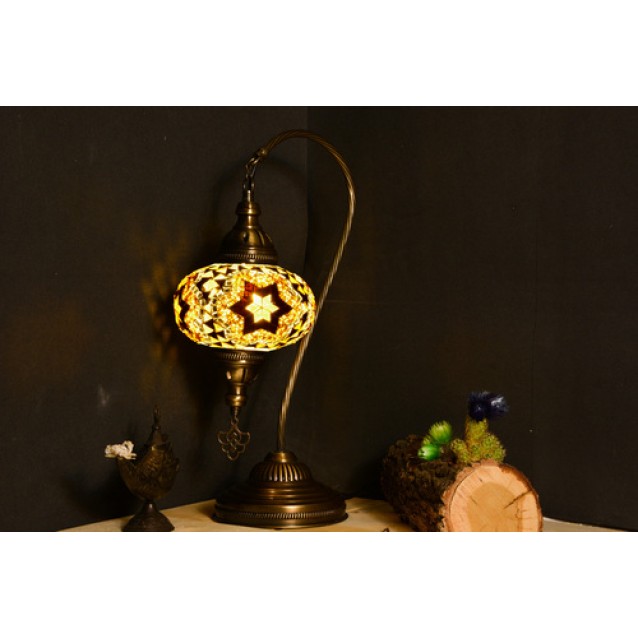 Turkish Swan Neck Mosaic Table Lamp (Brown Flower)