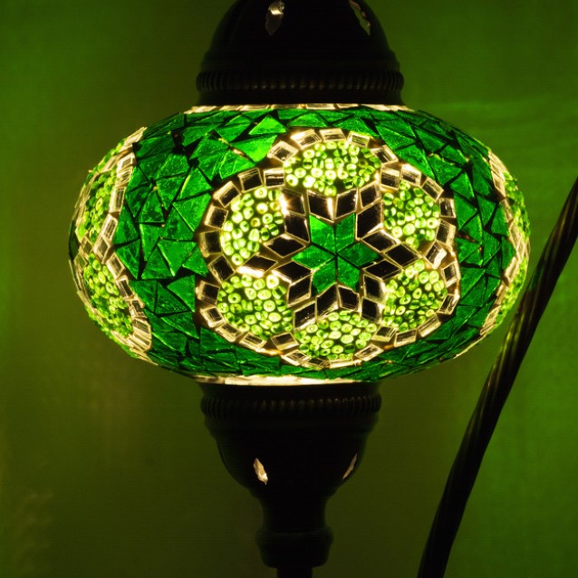 Turkish Swan Neck Mosaic Table Lamp (Dark Green)