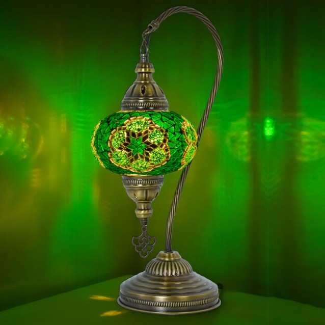 Turkish Swan Neck Mosaic Table Lamp (Dark Green)