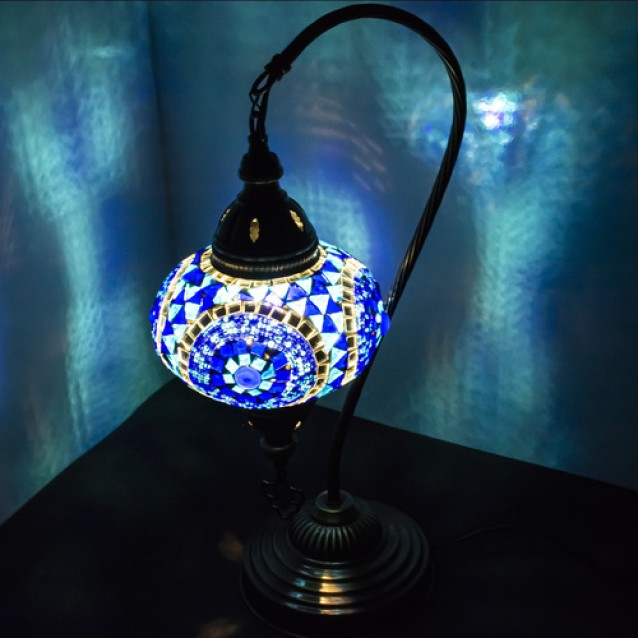 Turkish Swan Neck Mosaic Table Lamp (Evil Eye Blue)