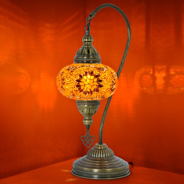 Turkish Swan Neck Mosaic Table Lamp (Orange)