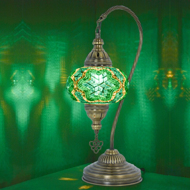 Turkish Swan Neck Mosaic Table Lamp (Turquoise Green)