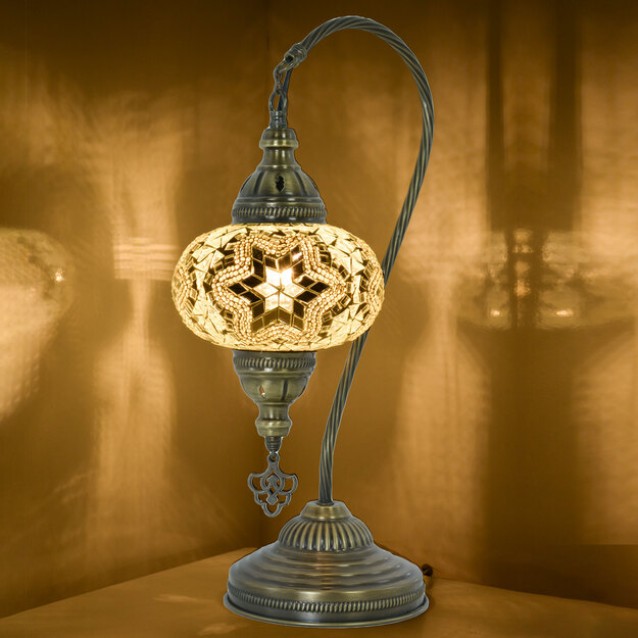 Turkish Swan Neck Mosaic Table Lamp (White Star)