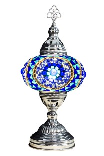 Chrome Finished Silver Color Mosaic Table Lamp (Evil Eye Blue)