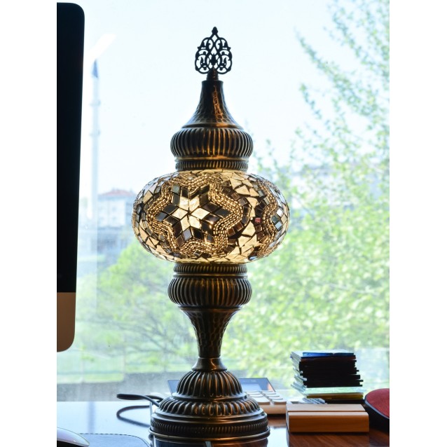 Hammered Turkish Mosaic Table Lamp (Black White)