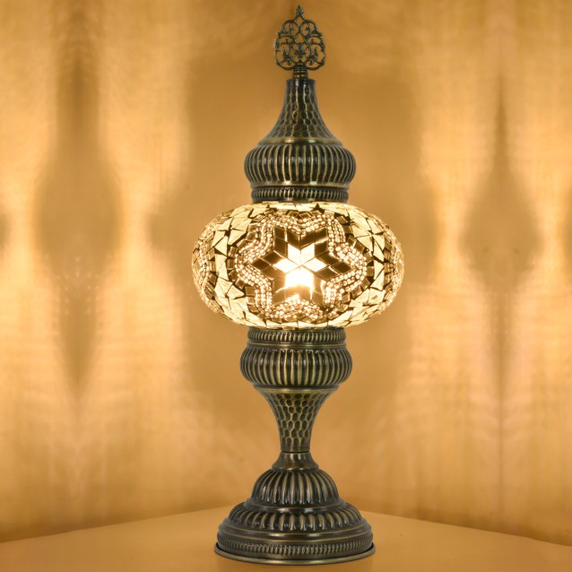 Hammered Turkish Mosaic Table Lamp (Black White)