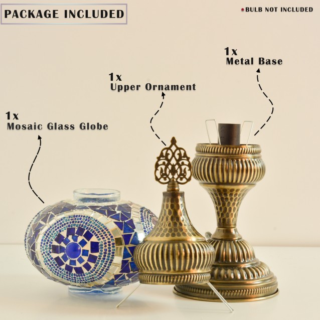Hammered Turkish Mosaic Table Lamp (Evil Eye Blue)