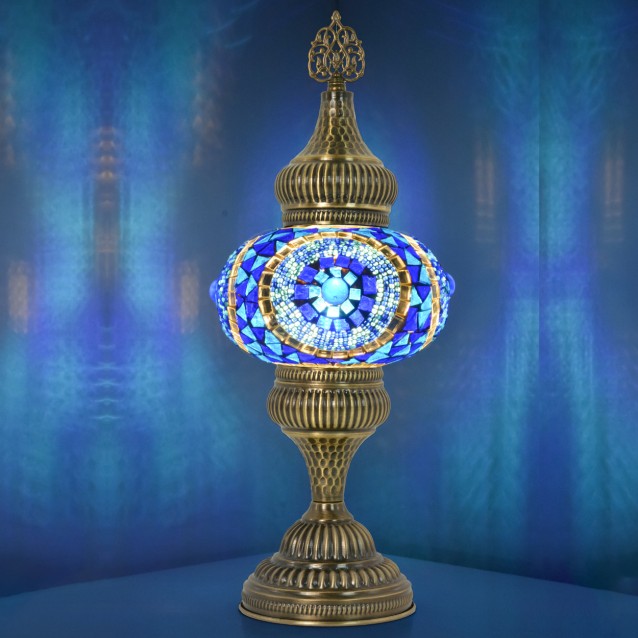 Hammered Turkish Mosaic Table Lamp (Evil Eye Blue)