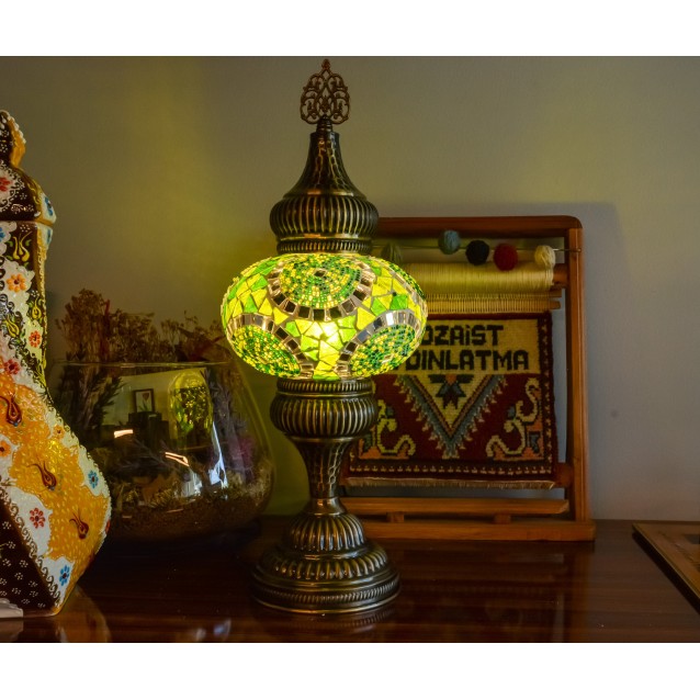 Hammered Turkish Mosaic Table Lamp (Green Ring)