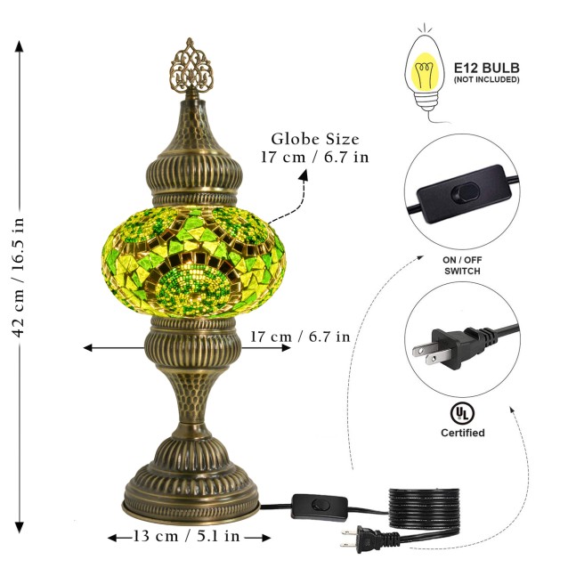 Hammered Turkish Mosaic Table Lamp (Green Ring)
