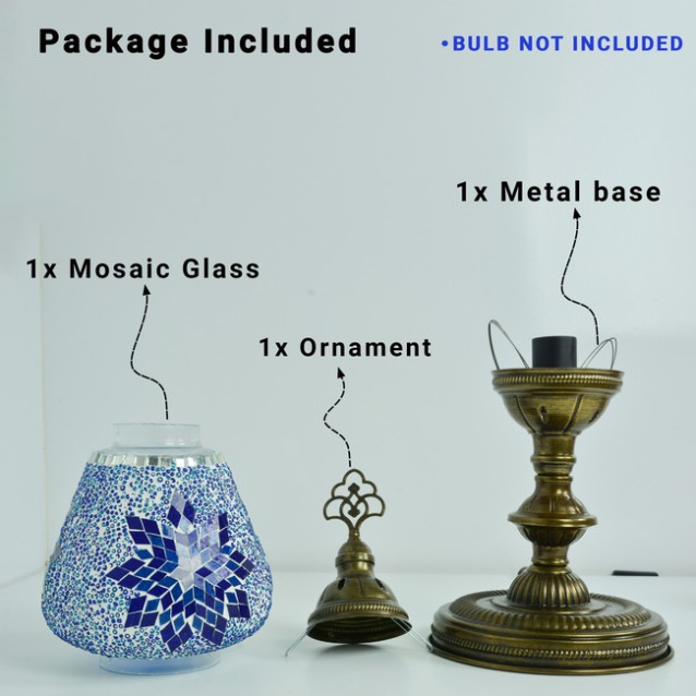 Turkish Garden Lantern XL Mosaic Table Lamp (Blue)