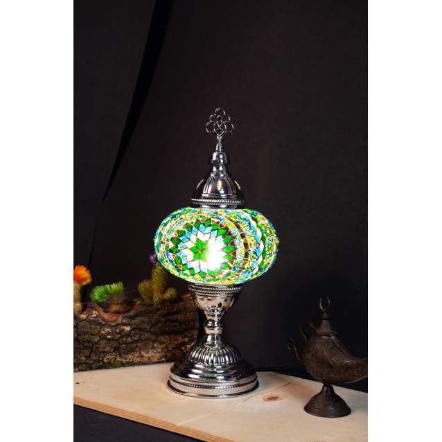 Chrome Finished Silver Color Mosaic Table Lamp (Light Green)