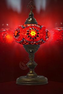 Turkish XL Globe Mosaic Table Lamp (Red Star)