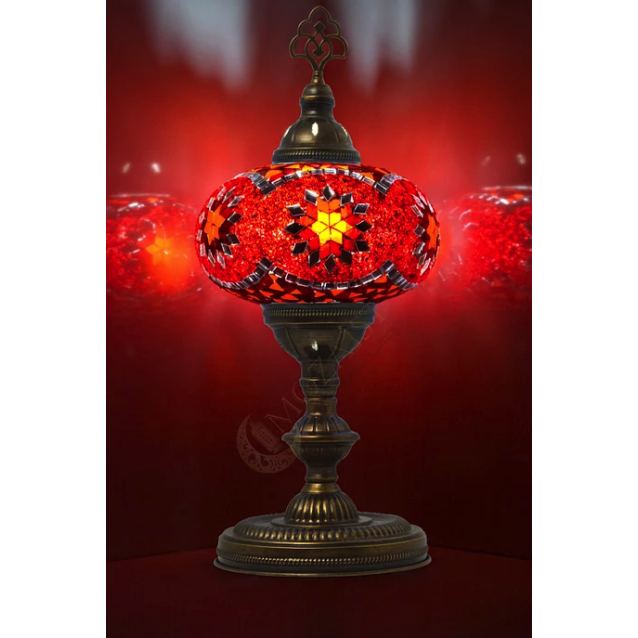 Turkish XL Globe Mosaic Table Lamp (Red Star)