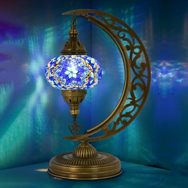 Moon Shaped Crescent Mosaic Table Lamp (Deep Blue)