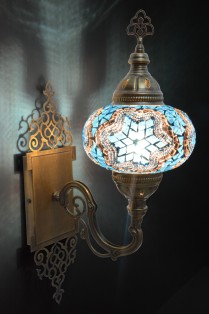 Hard-Wired Turkish Wall Sconce Lights (Turquoise Blue)