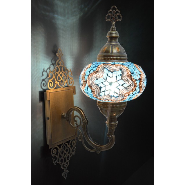 Hard-Wired Turkish Wall Sconce Lights (Turquoise Blue)