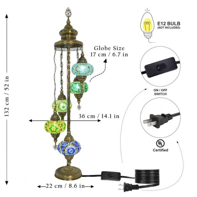 5 Globe Turkish Mosaic Floor Lamp (Mint)