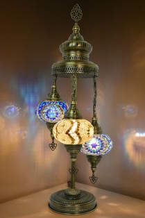 3 Globe Turkish Mosaic Floor Lamp (Blue Pearl)