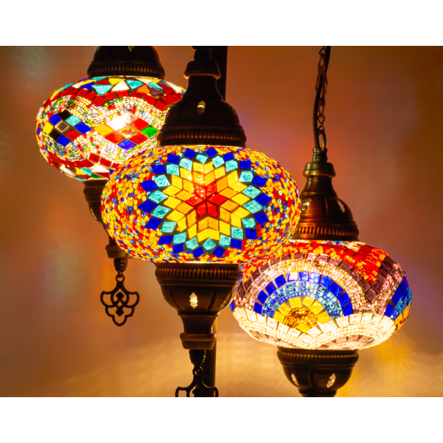 3 Globe Turkish Mosaic Floor Lamp (Multi-mix)