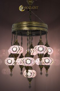11 Globe Mosaic Sultan Chandelier (Pink Rings)