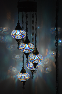 5 Globe Turkish Mosaic Ceiling Light (Blue Rings)